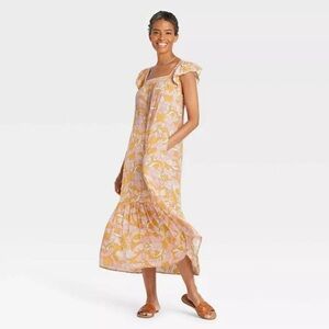 Knox Rose flutter sleeve tropical floral maxi dress